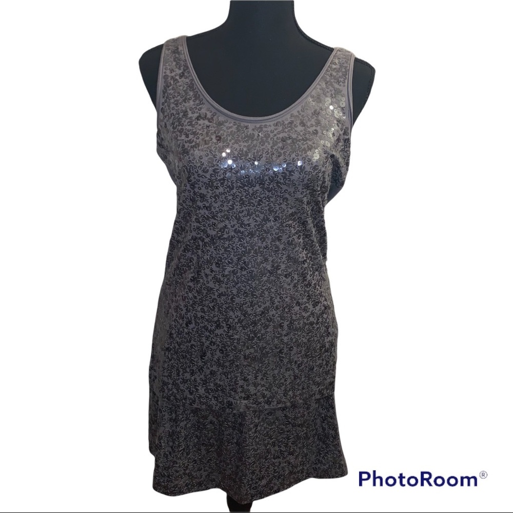 GARNET HILL New Year's Ready  Sequin Set Tabnks Top and Mini Skirt in Gray  XS